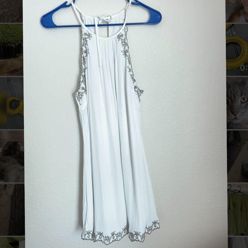 White Linen Embroidered Halter Dress